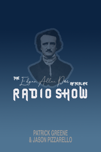 Image of Edgar Allan Poe and title of full-length radio play, 